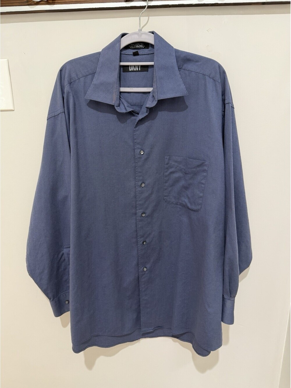 Vintage DKNY Dress Shirt Men’s XL 17 32/33 Blue And White Stripe Date Work Disco